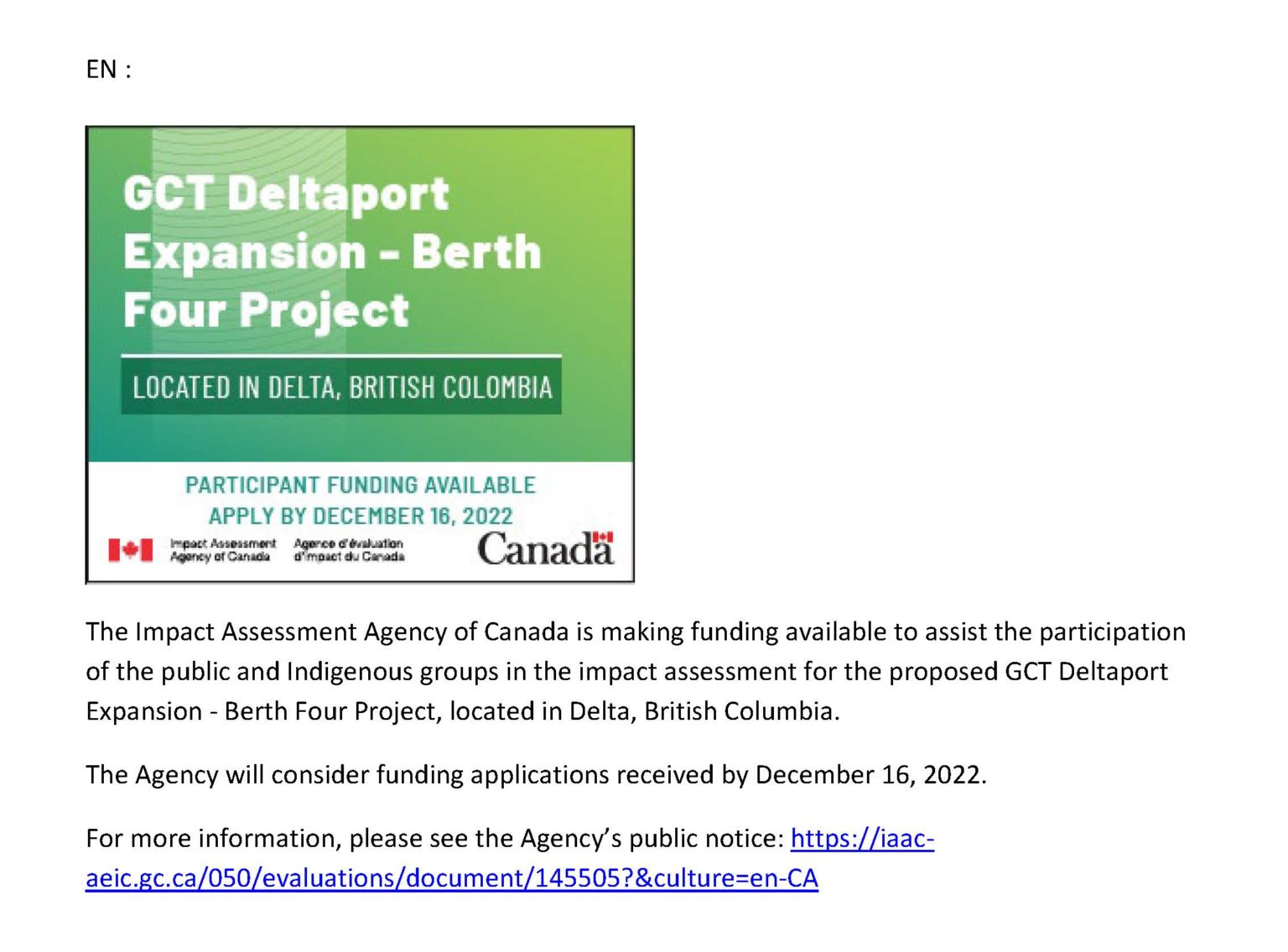 The Impact Assessment Agency Of Canada Gct Deltaport Expansion Tsawwassen First Nation 9656